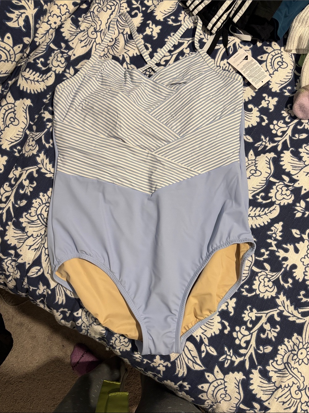 Lands' End Light Blue & White Striped One-Piece Swimsuit